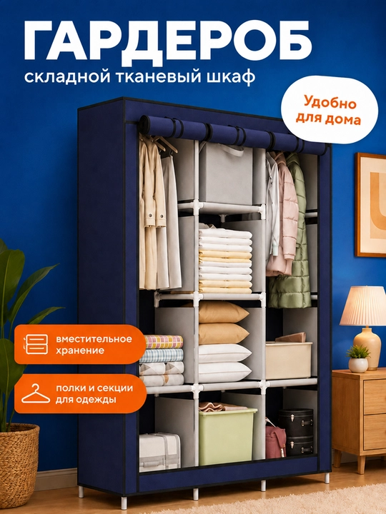 Шкаф для одежды, складная тканевая система хранения с полками, органайзер для дома - 