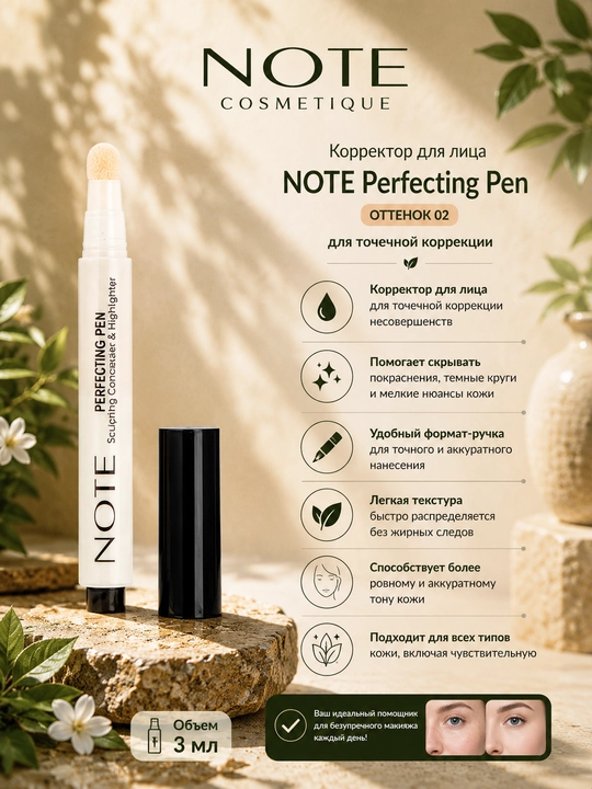 NOTE Perfecting Pen 3 ml yuz uchun korrektor 02, 03, 04 ranglar nuqtali tuzatish uchun - 