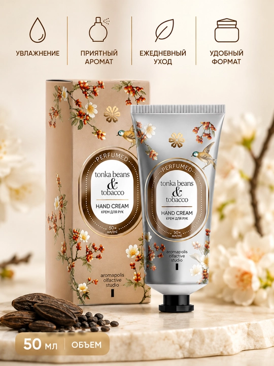 Qo‘l uchun parfyumlangan krem Aromapolis Olfactive Studio Tonka Beans & Tobacco, 50 ml - 