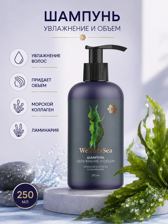 Wellness Sea namlantiruvchi va hajm beruvchi shampun, dengiz kollageni, laminariya, 250 ml - 