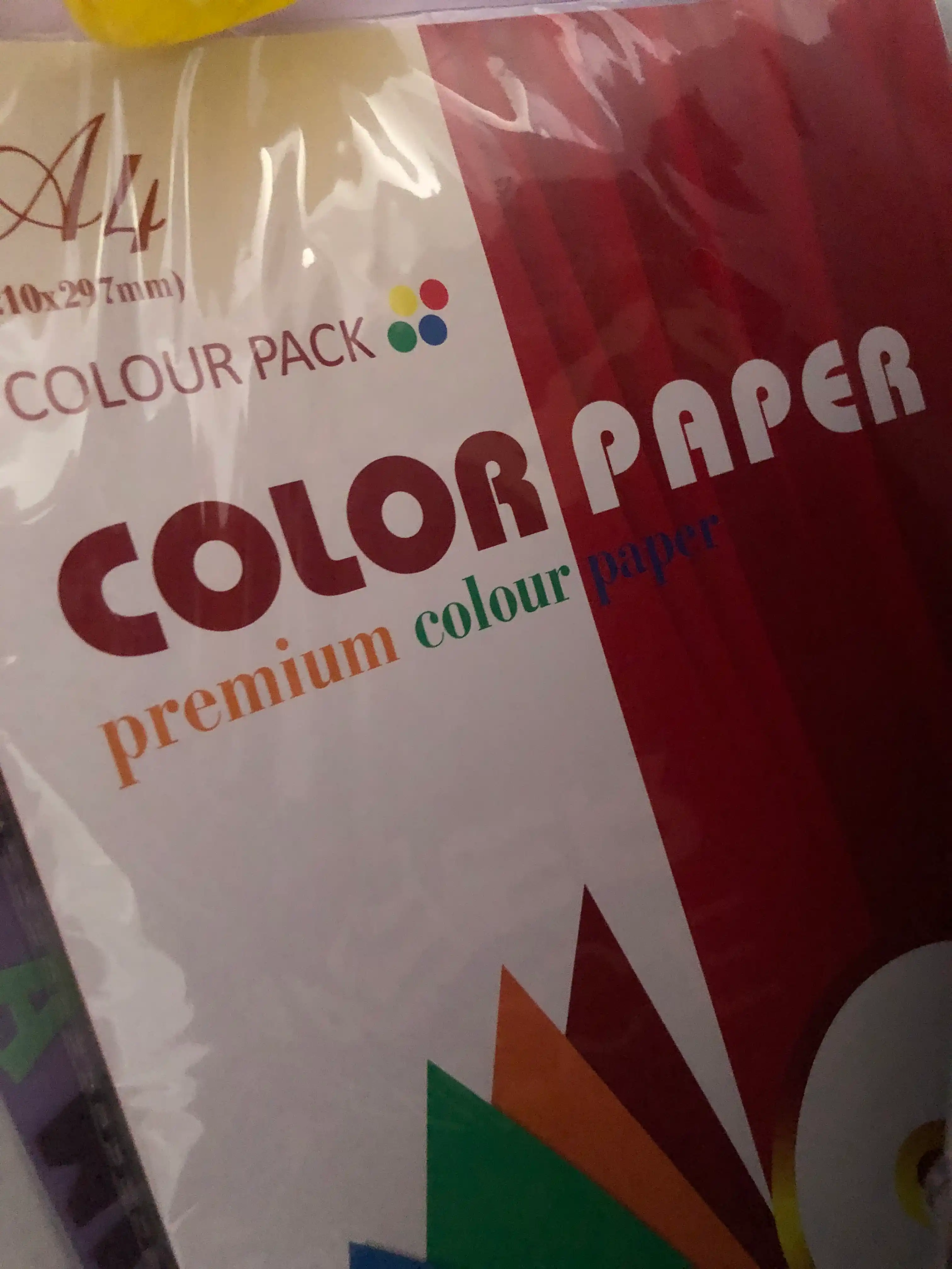 Ofis, maktab, bolalar bog'chasi va uy uchun rangli qog'oz, A4 formatda, 100 varaqli paketda