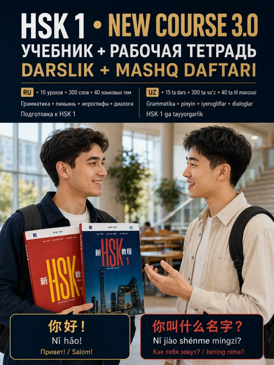 Xitoy tili kitobi HSK 1, 2, 3 darslik to'plami Student's book+Workbook, New HSK 3.0 A4 A5