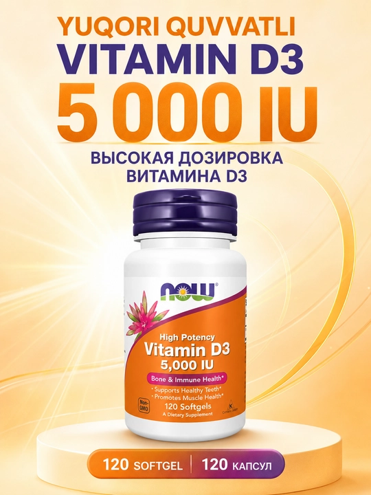 D3, D3 vitamini NOW Foods 2000 XB, 5000 XB, 10000 XB, yumshoq kapsulalar