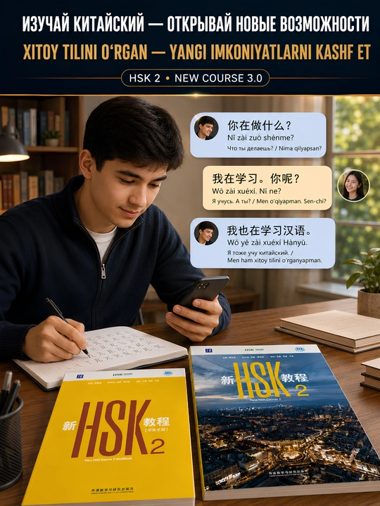 Xitoy tili kitobi HSK 1, 2, 3 darslik to'plami Student's book+Workbook, New HSK 3.0 A4 A5