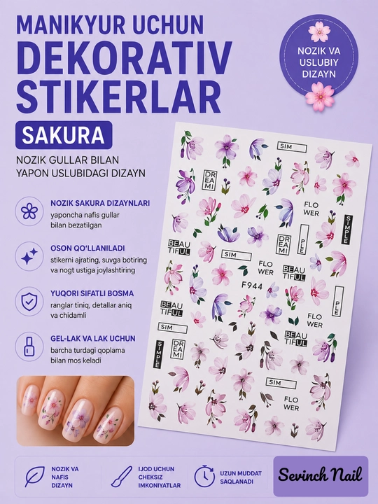 Manikyur uchun dekorativ stikerlar Sakura - 