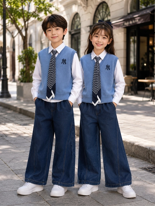 O‘g‘il va qiz bolalar uchun maktab formasi 4 qismli, jilet, ko‘ylak, shim, 6–10 yosh - 