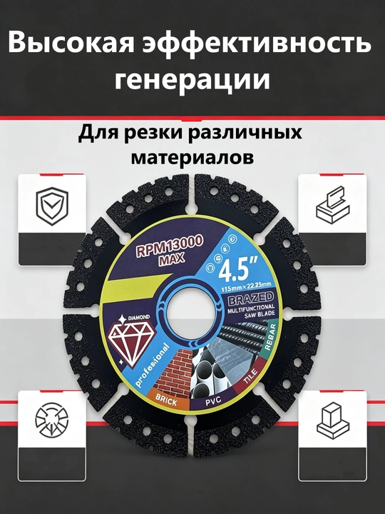 Многофункциональный отрезной диск – для металла, дерева и пластика, 115мм, 1 шт
