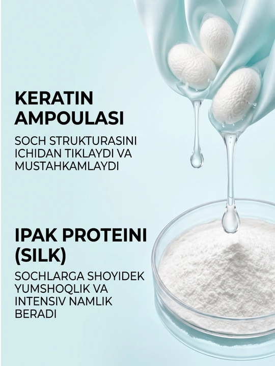 Keratinli shampun, barcha turdagi sochlar uchun, 600 ml