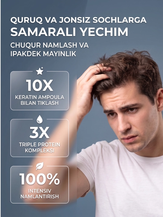 Keratinli shampun, barcha turdagi sochlar uchun, 600 ml