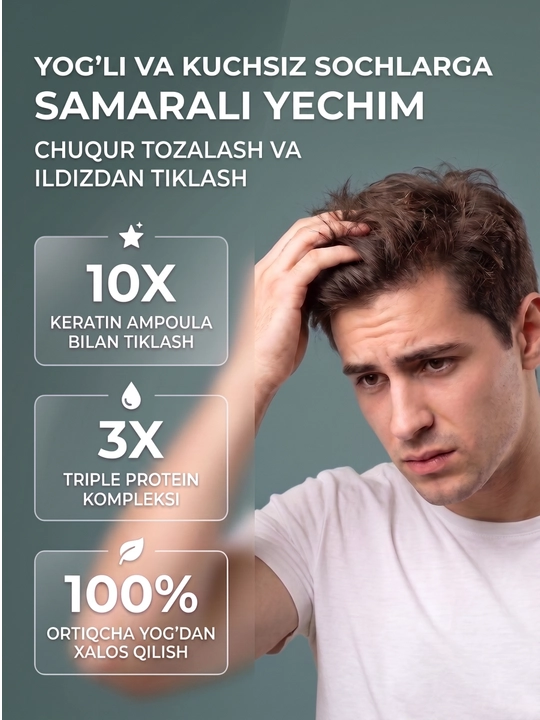 Keratinli shampun, barcha turdagi sochlar uchun, 600 ml