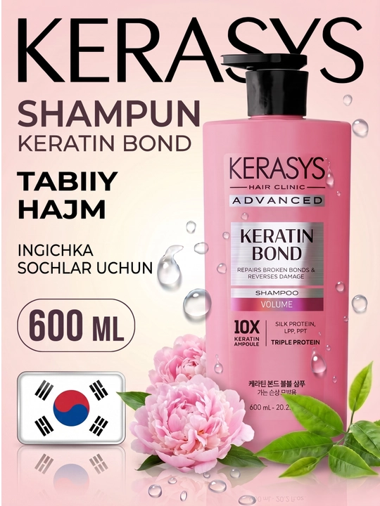 Keratinli shampun, barcha turdagi sochlar uchun, 600 ml