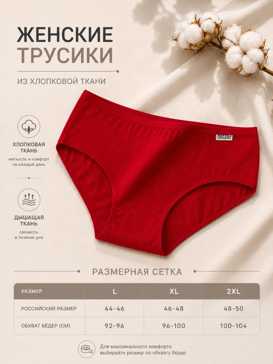 Ayollar paxtali trusigi, yumshoq nafas oluvchi kundalik ichki kiyim, L–2XL