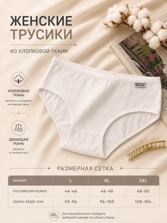 Ayollar paxtali trusigi, yumshoq nafas oluvchi kundalik ichki kiyim, L–2XL