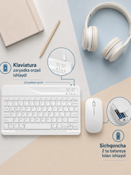 IOS va Android uchun Bluetooth klaviatura va sichqoncha to‘plami mishka