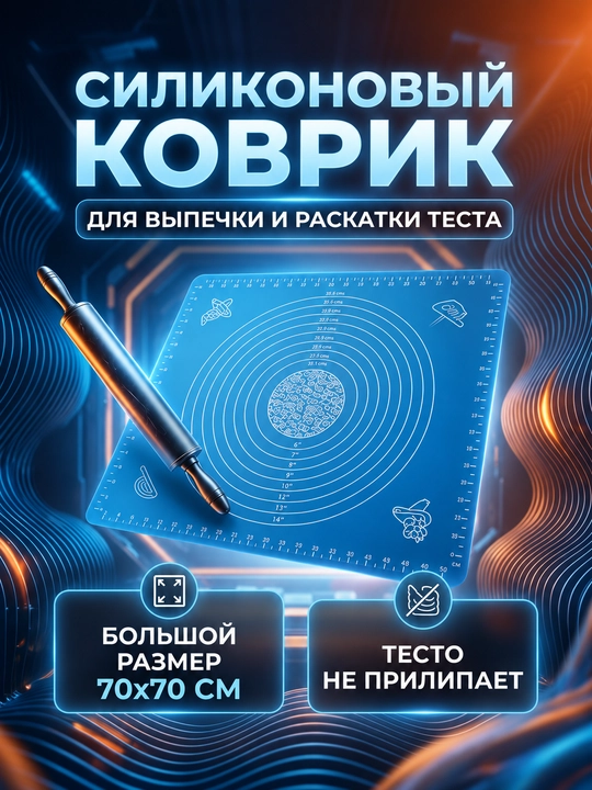 Коврик для раскатки теста из силикона, 70x70 см, 70x50 см - 
