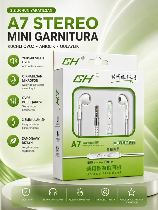 A7 stereo проводные наушники с микрофоном 3.5 мм для android, iphone и планшетов - 