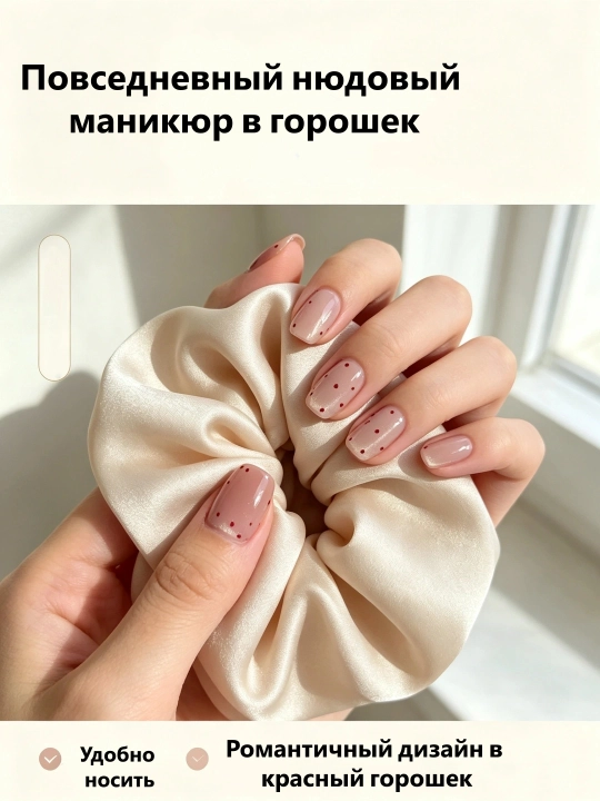 Nuqtali mushuk ko‘zi tirnoqlari – romantik dizayn, ayollar uchun, qo‘lda ishlangan