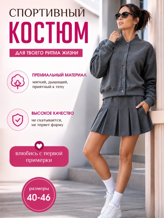 Женский спортивный костюм с юбкой и бомбером - 