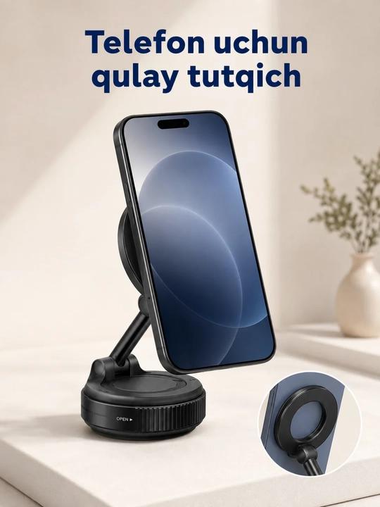 Telefon uchun magnitli vakuum podstavka telefon ushlagich 360° aylanadigan va yig‘iladigan