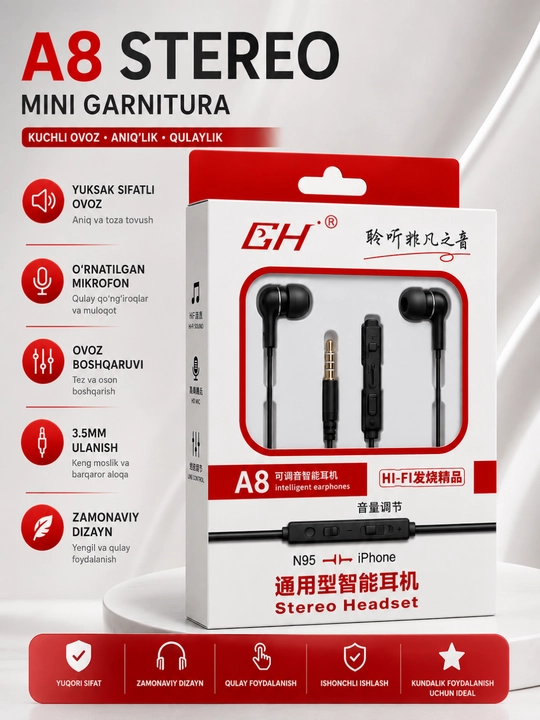 A8 stereo проводные наушники с микрофоном 3. 5 мм для android, iphone и планшетов - 