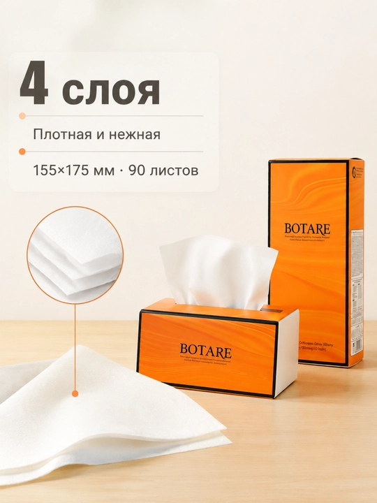 BOTARE оранжевые салфетки ромб-узор, из древмассы, гибкие, 155×175, 4 сл, 90шт/пач, 3пач/упак - 