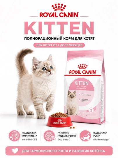 Сухой корм ROYAL CANIN KITTEN для котят до 12 месяцев, полнорационный - 