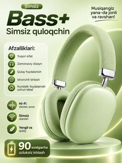 Bass+ p-2988 беспроводные bluetooth наушники hi-fi stereo, до 90 часов работы - 