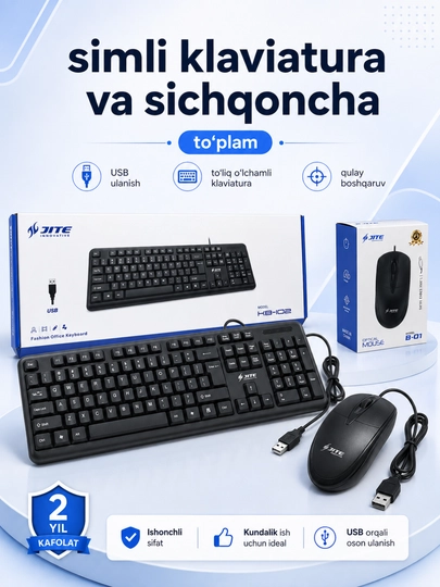 Simli USB klaviatura va B-01 optik sichqoncha to‘plami - 