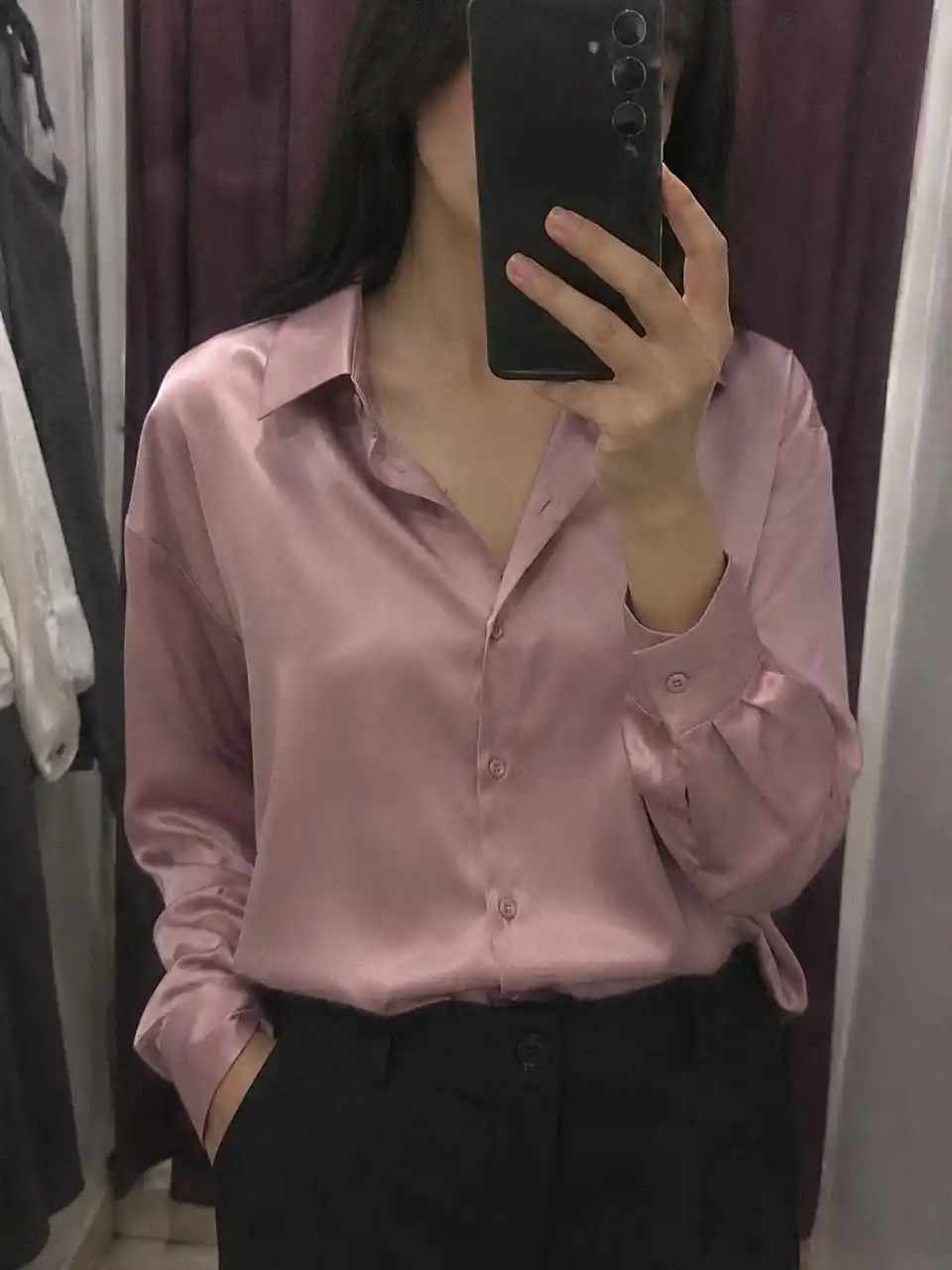 Ayollar atlas ko'ylagi, uzun yengli bluzka, klassik libosli ofis bluzkasi S–3XL