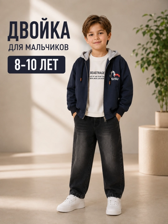 Детская одежда для мальчиков, тройка 8–10 лет, куртка футболка брюки комплект