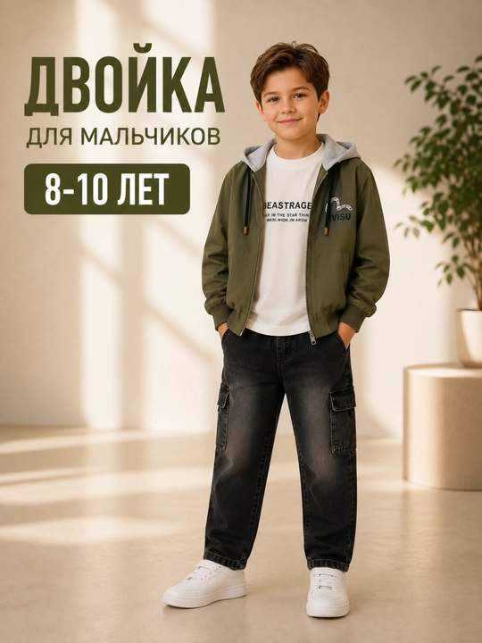 Детская одежда для мальчиков, тройка 8–10 лет, куртка футболка брюки комплект