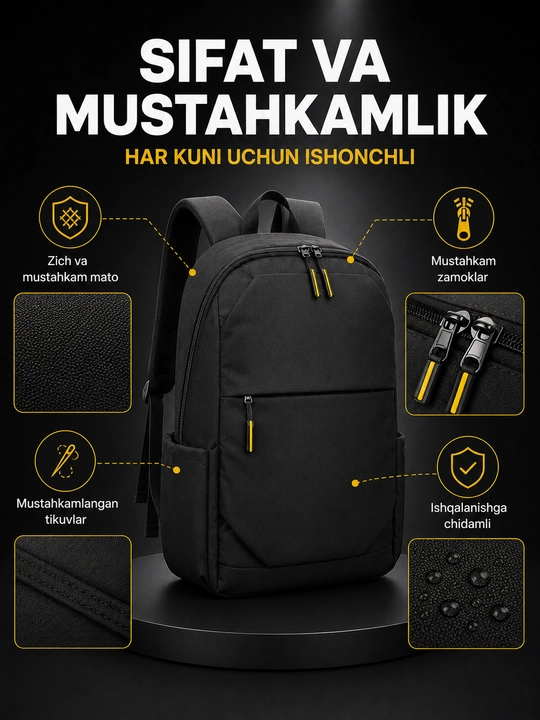Shahar maktab ryukzagi USB quvvatlash porti bilan, suv o'tkazmaydigan, noutbuk uchun