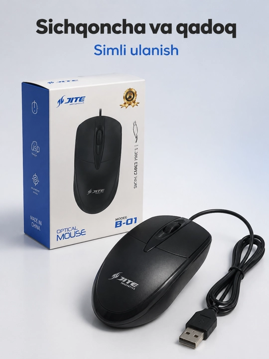 Simli USB optik kompyuter sichqonchasi, kabeli 1,3 m - 