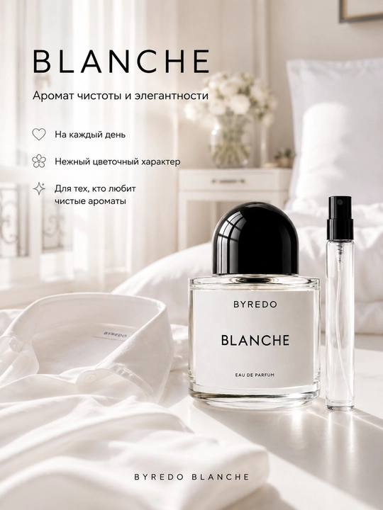 Ayollar atiri Byredo Blanche, ayollar uchun atir, uzoq saqlanuvchi ayollar parfyumi
