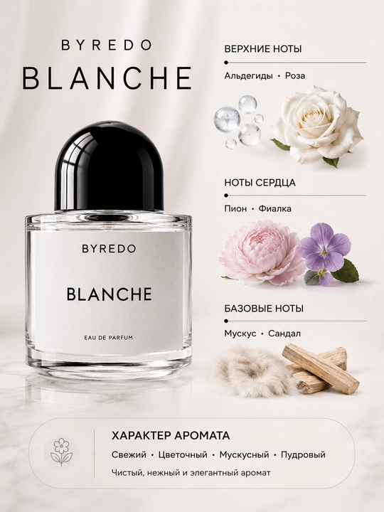Ayollar atiri Byredo Blanche, ayollar uchun atir, uzoq saqlanuvchi ayollar parfyumi