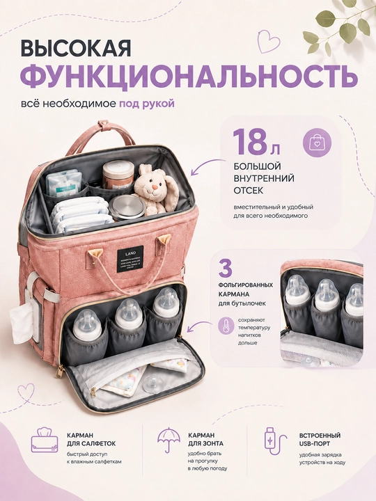 Рюкзак-кроватка для мамы и малыша, 25 л, с москитной сеткой