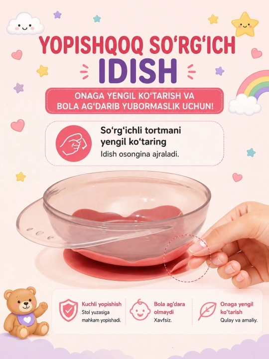 Bolalar idosh toplam, selekon idish, qoshiqchasi bilan