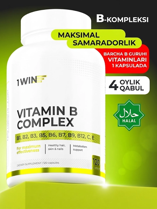 B guruhi vitaminlari 1WIN, energiya, asab tizimi, teri va sochlar uchun - 