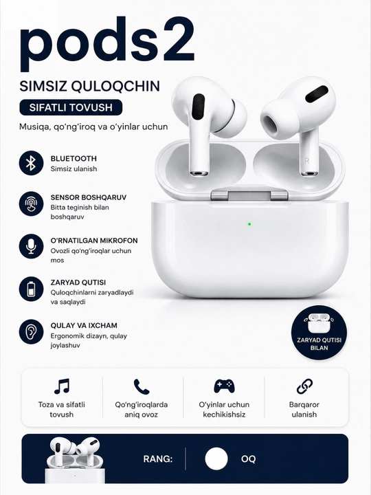 Pods2 беспроводные TWS наушники, Bluetooth, сенсорное управление, зарядный кейс - 
