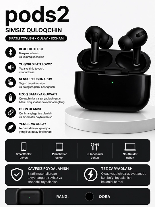 Pods2 беспроводные TWS наушники, Bluetooth, сенсорное управление, зарядный кейс - 