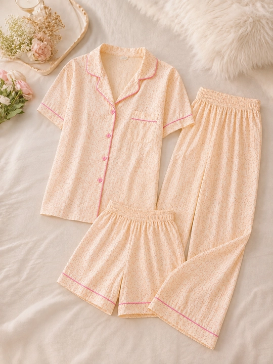 Pijama, ayollar pijamasi, paxta pijama, uch qismli pijama, uy kiyimi, troyka pijama