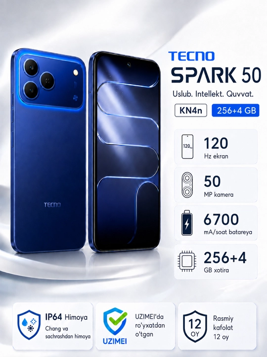 Smartfon TECNO SPARK 50 KN4 256+4GB, 120Hz, 50MP, 6700mAh