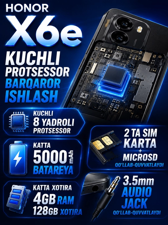 Смартфон HONOR X6e, 7500 мА·ч, 45 Вт,  экран 120 Гц, IP64