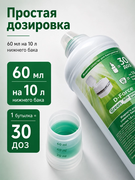 Hojatxona uchun vosita, pastki bak uchun, tozalash va hidlarni yo‘qotish uchun, 1.8 litr