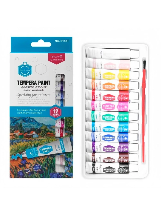 KEEP SMILING Tempera bo‘yoqlar to‘plami, 12 rang×12 ml, yuviladigan, rasm chizish va decor