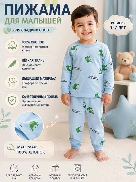 O‘g‘il bolalar va qizlar uchun pijama, 100% paxta - 