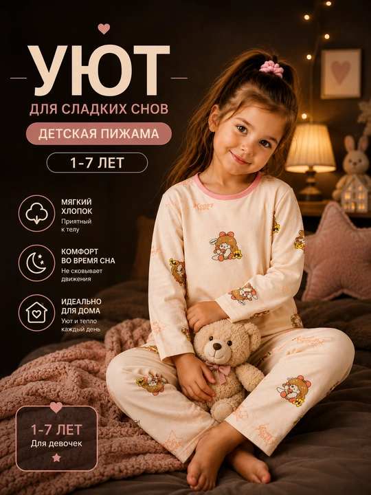 O‘g‘il bolalar va qizlar uchun pijama, 100% paxta - 