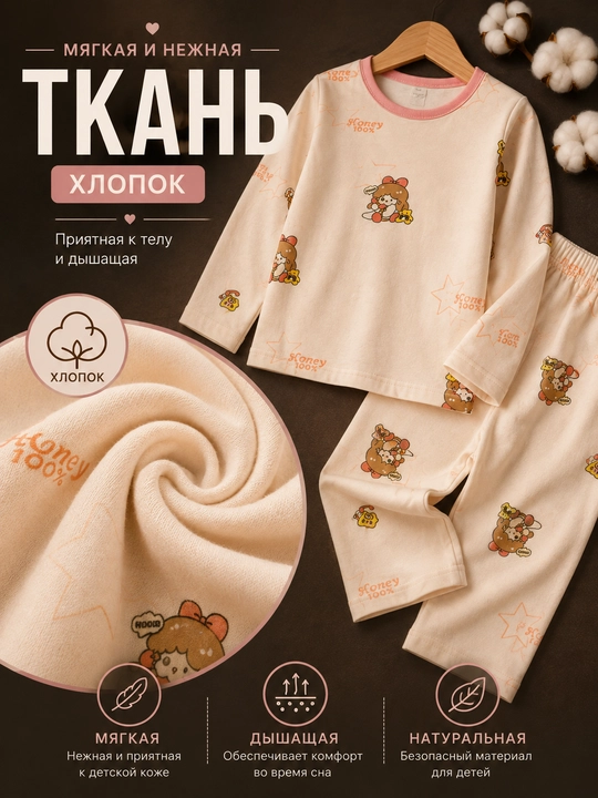 Пижама для мальчиков и девочек, 100% хлопок