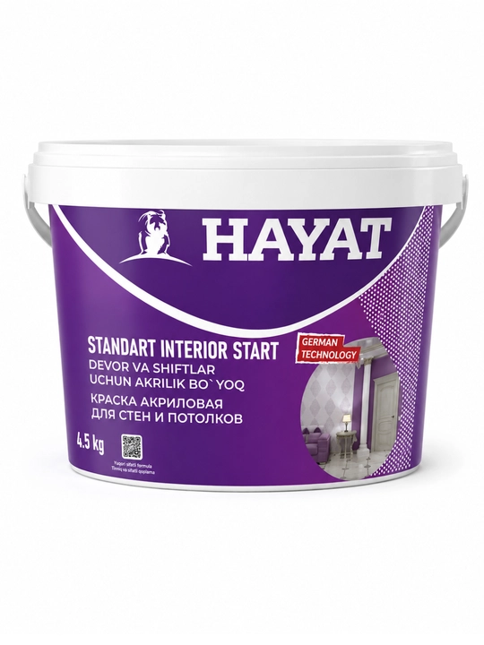 HAYAT STANDART INTERIOR START — акриловая водоэмульсионная краска для внутренних стен и потолков.