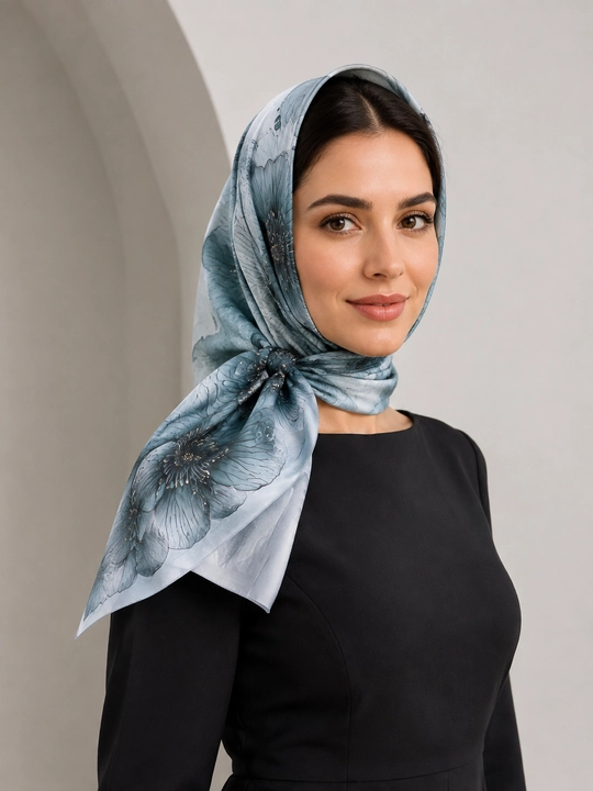 Ayollar va qizlar uchun turk paxtali gulli ro‘mol, bosh ro‘mol va hijob, 110×110 sm